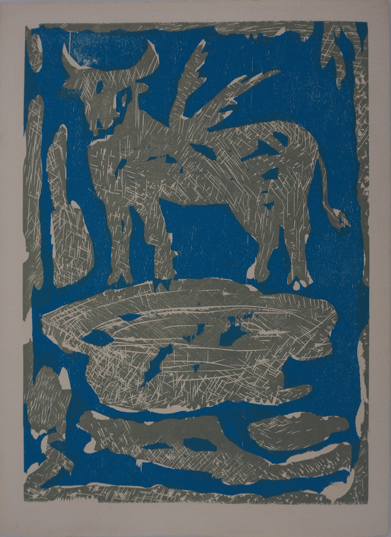 Bernard LORJOU : Le taureau, Gravure originale signée