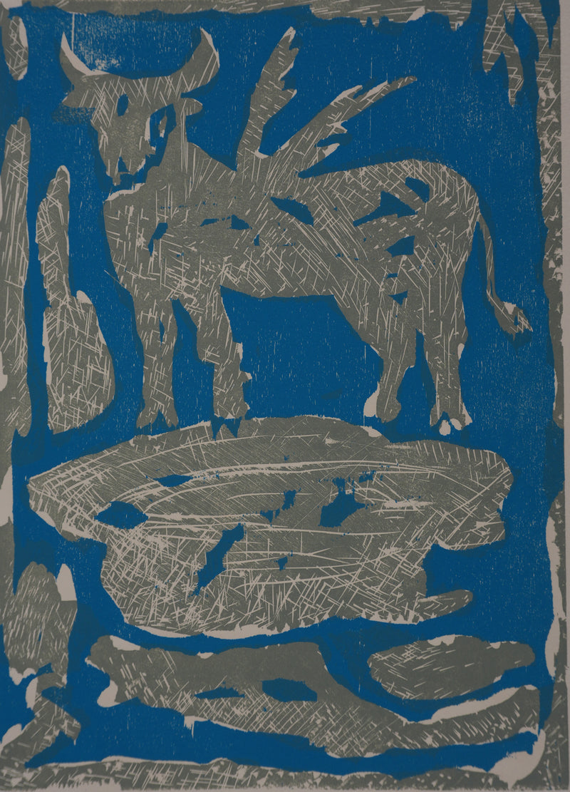Bernard LORJOU : Le taureau, Gravure originale signée