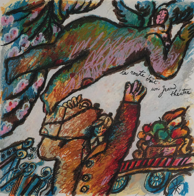 Theo TOBIASSE : L'ange protecteur et le marchand, Lithographie originale signée