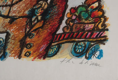 Theo TOBIASSE : L'ange protecteur et le marchand, Lithographie originale signée