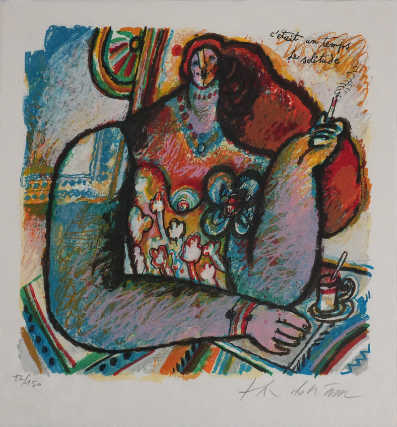 Theo TOBIASSE : Jeune femme à la robe en fleur, Lithographie originale signée