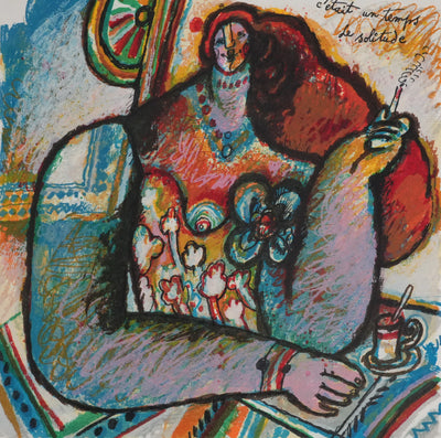 Theo TOBIASSE : Jeune femme à la robe en fleur, Lithographie originale signée