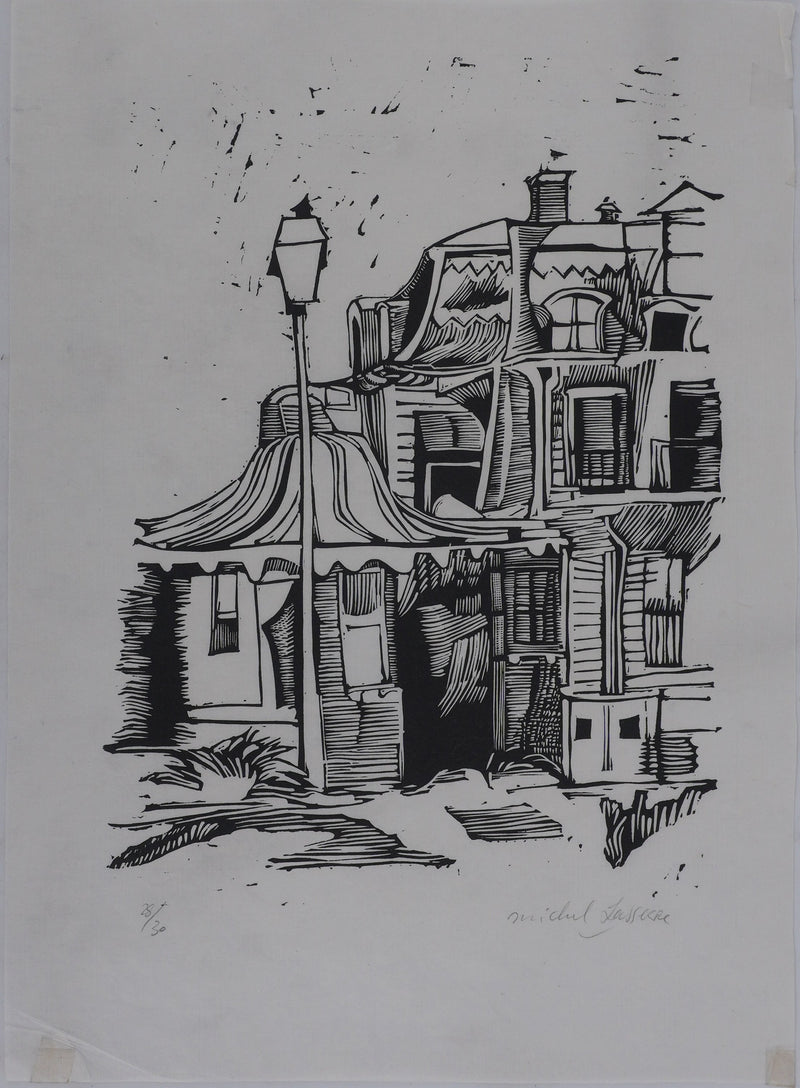 Michel LASSERRE : La vieille maison, Gravure originale signée