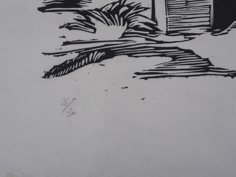 Michel LASSERRE : La vieille maison, Gravure originale signée