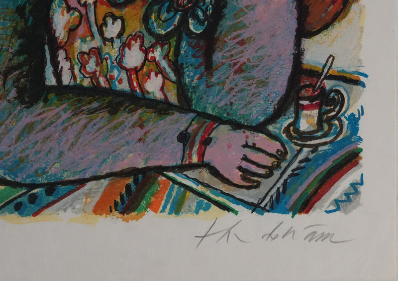 Theo TOBIASSE : Jeune femme à la robe en fleur, Lithographie originale signée