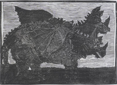 Ecole XXème : Rhinoceros à l'armure, Gravure originale signée