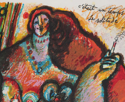 Theo TOBIASSE : Jeune femme à la robe en fleur, Lithographie originale signée