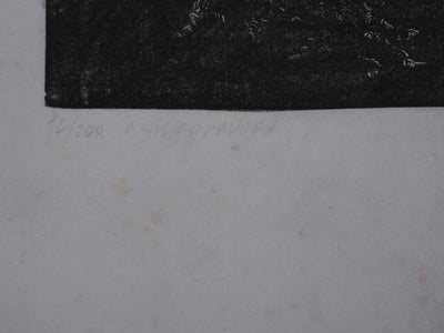 Ecole XXème : Rhinoceros à l'armure, Gravure originale signée