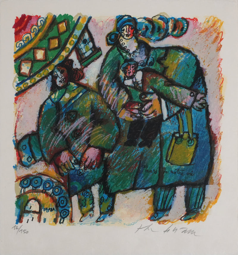 Theo TOBIASSE : Les murs de notre vie, La jeune famille, Lithographie originale signée