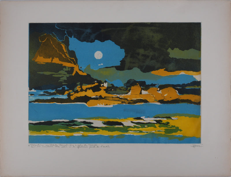 Jeannine HERVE : Paysage maritime, Gravure originale signée