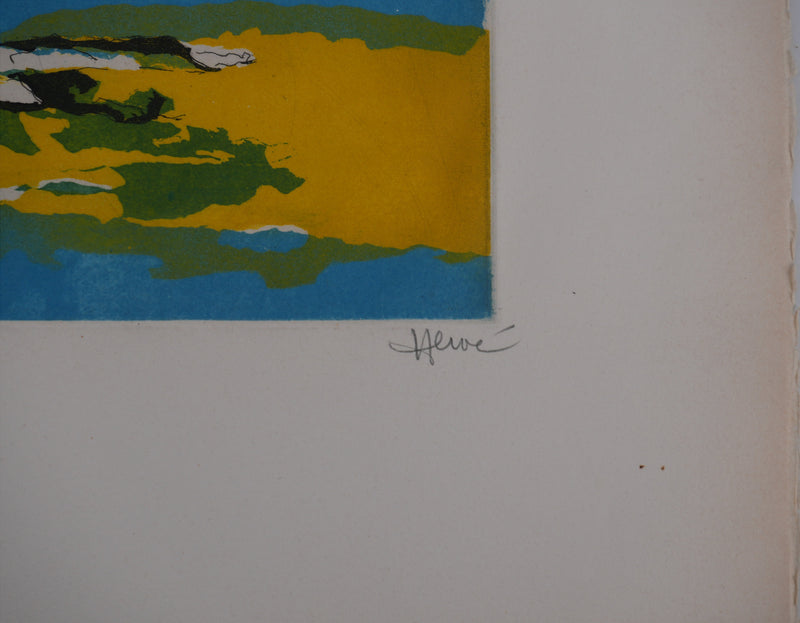 Jeannine HERVE : Paysage maritime, Gravure originale signée
