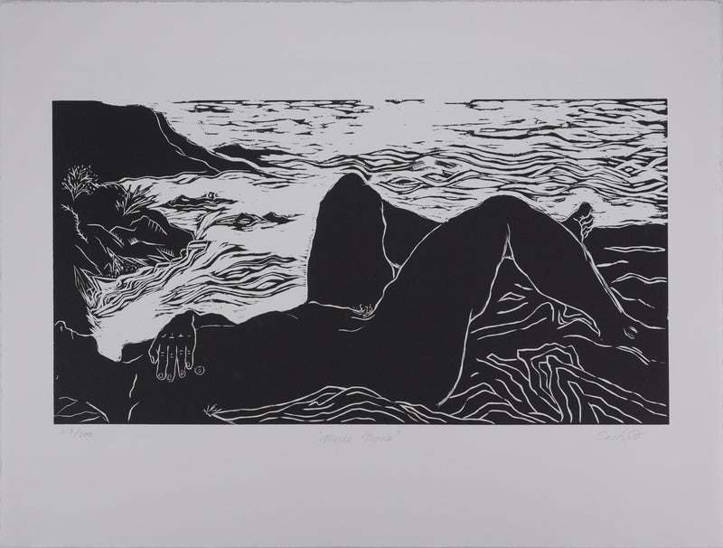 Ecole XXème : A la plage, Gravure originale signée