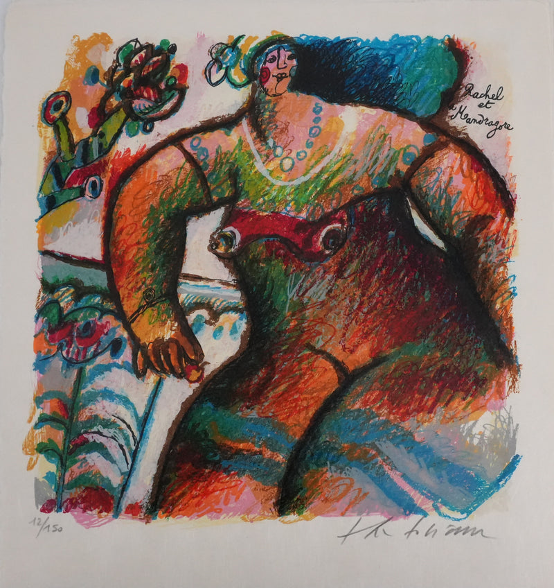 Theo TOBIASSE : Portrait de Rachel à la mandragore, Lithographie originale signée