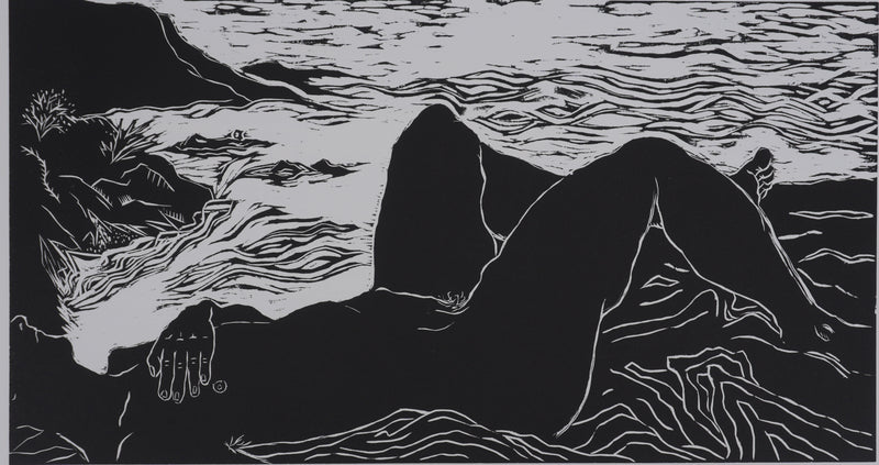 Ecole XXème : A la plage, Gravure originale signée
