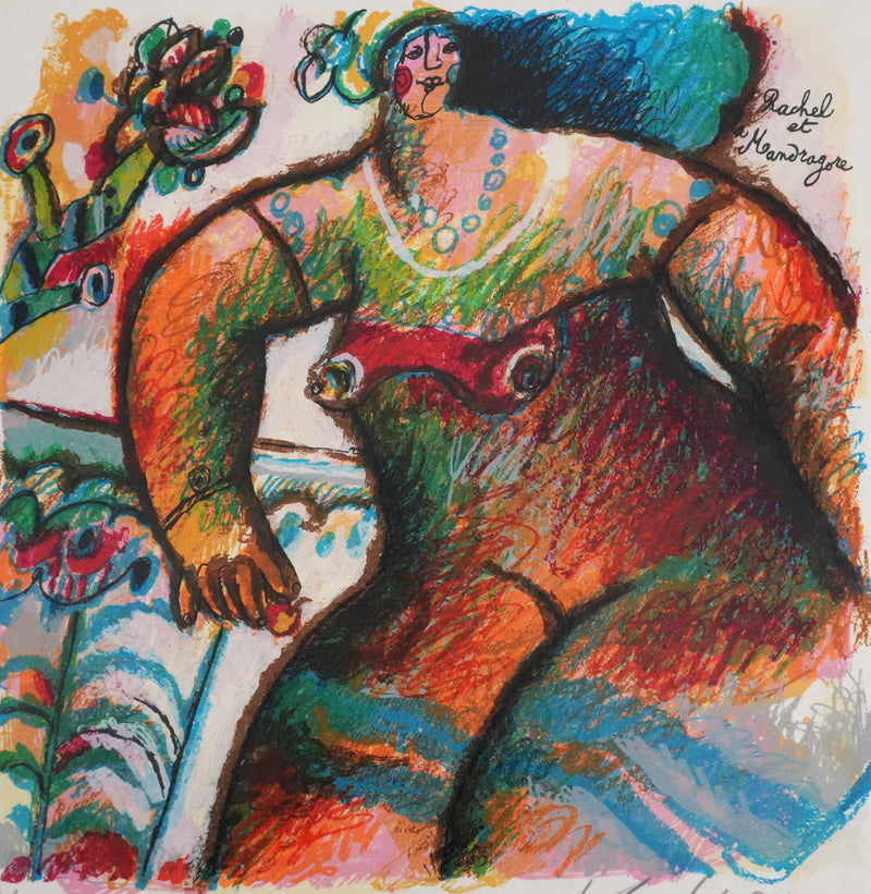 Theo TOBIASSE : Portrait de Rachel à la mandragore, Lithographie originale signée