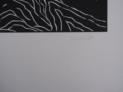 Ecole XXème : A la plage, Gravure originale signée