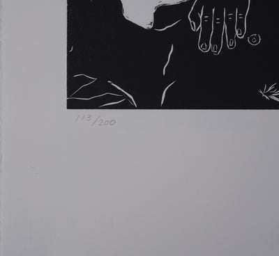 Ecole XXème : A la plage, Gravure originale signée