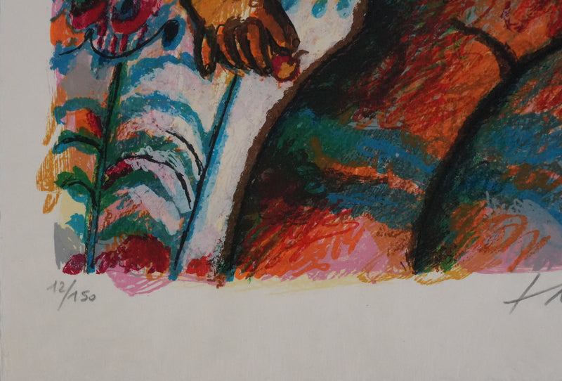 Theo TOBIASSE : Portrait de Rachel à la mandragore, Lithographie originale signée