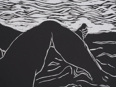 Ecole XXème : A la plage, Gravure originale signée