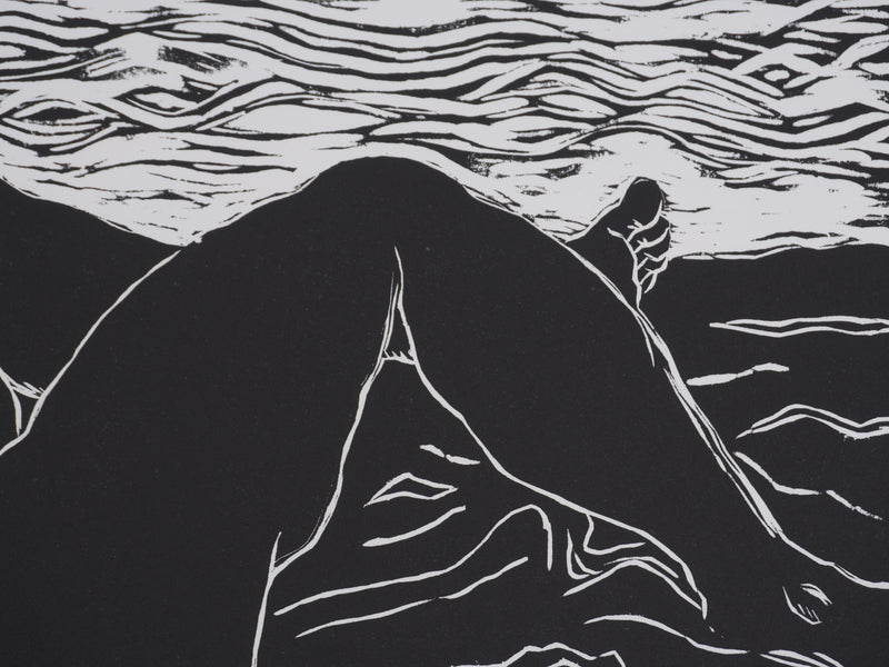 Ecole XXème : A la plage, Gravure originale signée