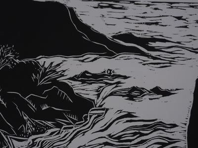 Ecole XXème : A la plage, Gravure originale signée