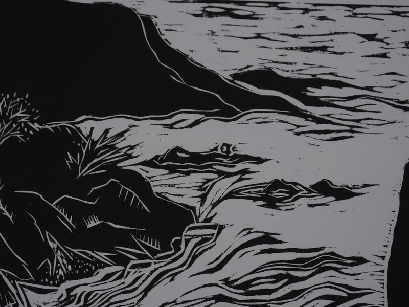 Ecole XXème : A la plage, Gravure originale signée