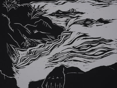 Ecole XXème : A la plage, Gravure originale signée