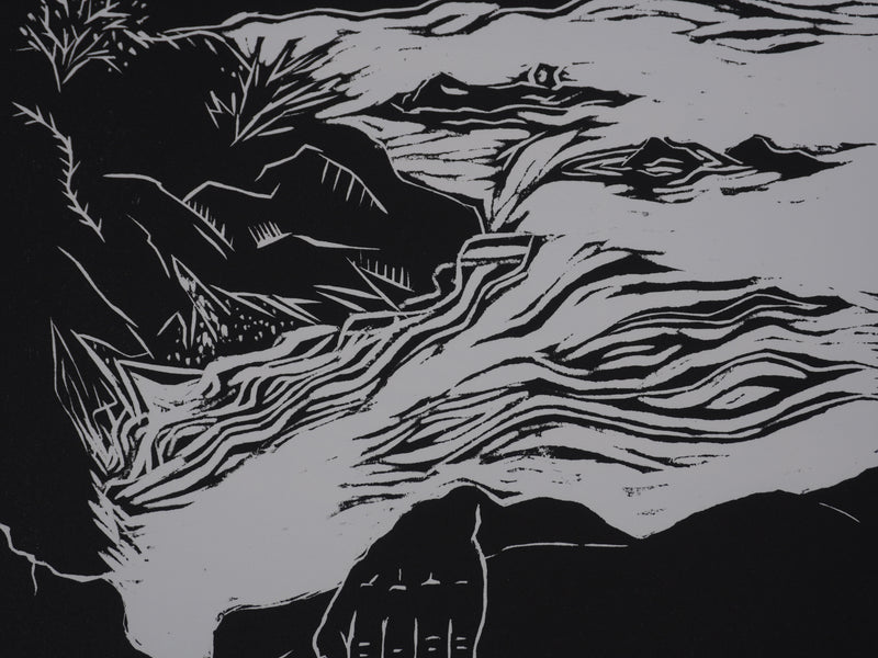 Ecole XXème : A la plage, Gravure originale signée