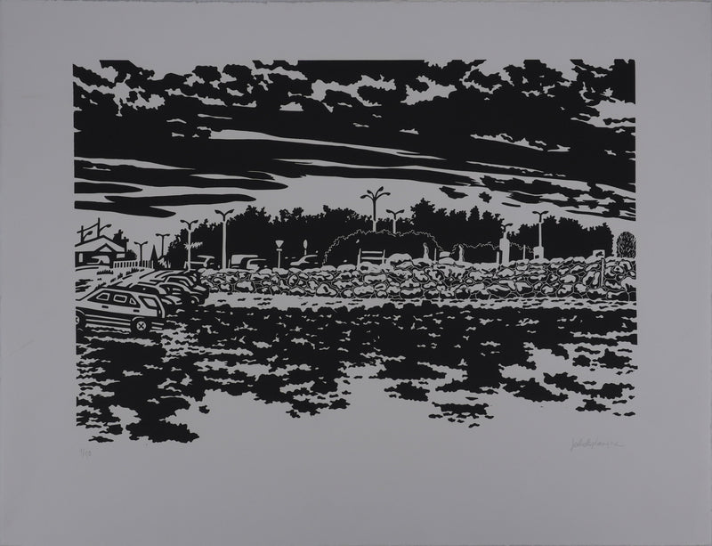 Juliette PLANQUE : Paysages aux voitures, Linogravure originale signée