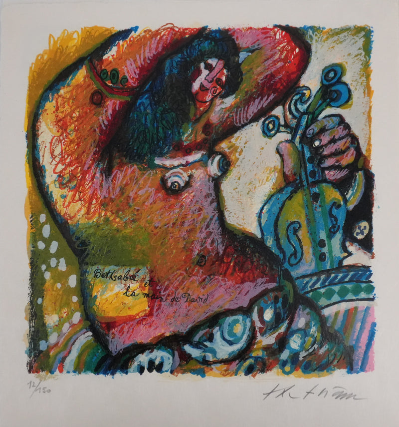Theo TOBIASSE : Bethsabée et le violon de David, Lithographie originale signée