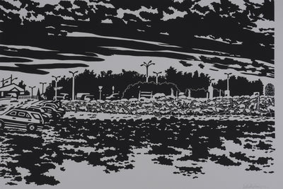 Juliette PLANQUE : Paysages aux voitures, Linogravure originale signée