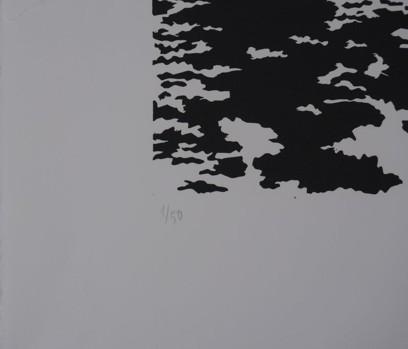 Juliette PLANQUE : Paysages aux voitures, Linogravure originale signée