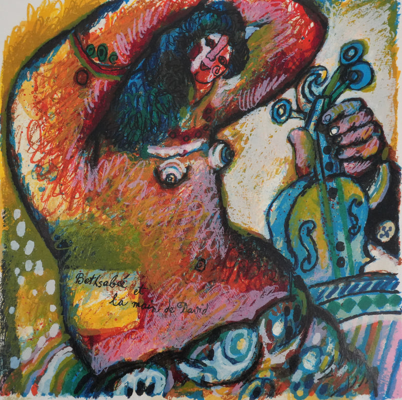Theo TOBIASSE : Bethsabée et le violon de David, Lithographie originale signée