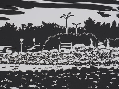 Juliette PLANQUE : Paysages aux voitures, Linogravure originale signée