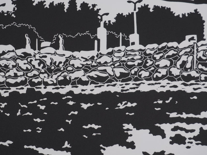 Juliette PLANQUE : Paysages aux voitures, Linogravure originale signée
