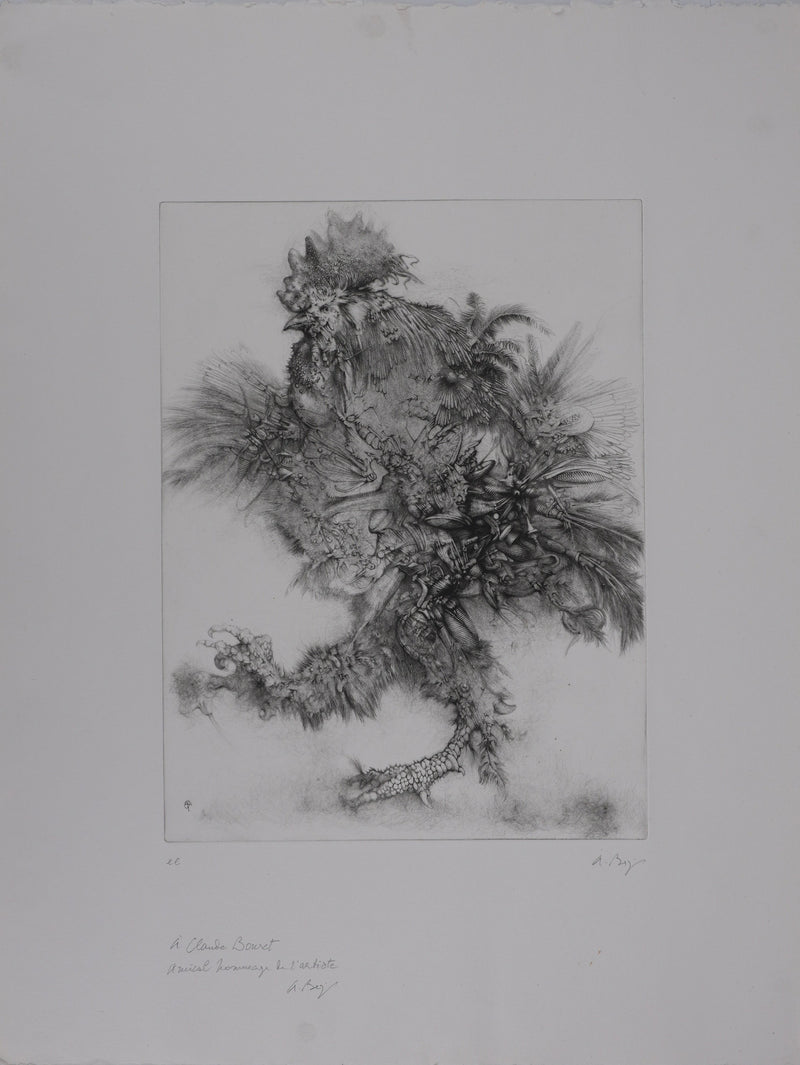 André BEGUIN : Le coq, Gravure originale signée