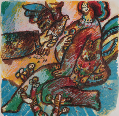 Theo TOBIASSE : La jeune femme et la colombe de Noé, Lithographie originale signée