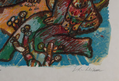 Theo TOBIASSE : La jeune femme et la colombe de Noé, Lithographie originale signée