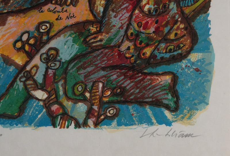 Theo TOBIASSE : La jeune femme et la colombe de Noé, Lithographie originale signée