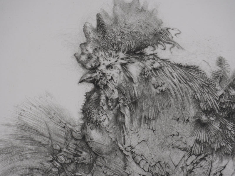 André BEGUIN : Le coq, Gravure originale signée