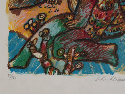 Theo TOBIASSE : La jeune femme et la colombe de Noé, Lithographie originale signée