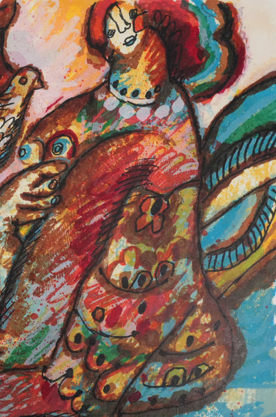 Theo TOBIASSE : La jeune femme et la colombe de Noé, Lithographie originale signée