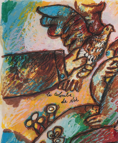 Theo TOBIASSE : La jeune femme et la colombe de Noé, Lithographie originale signée