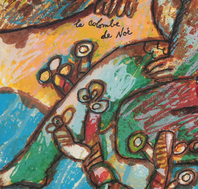 Theo TOBIASSE : La jeune femme et la colombe de Noé, Lithographie originale signée