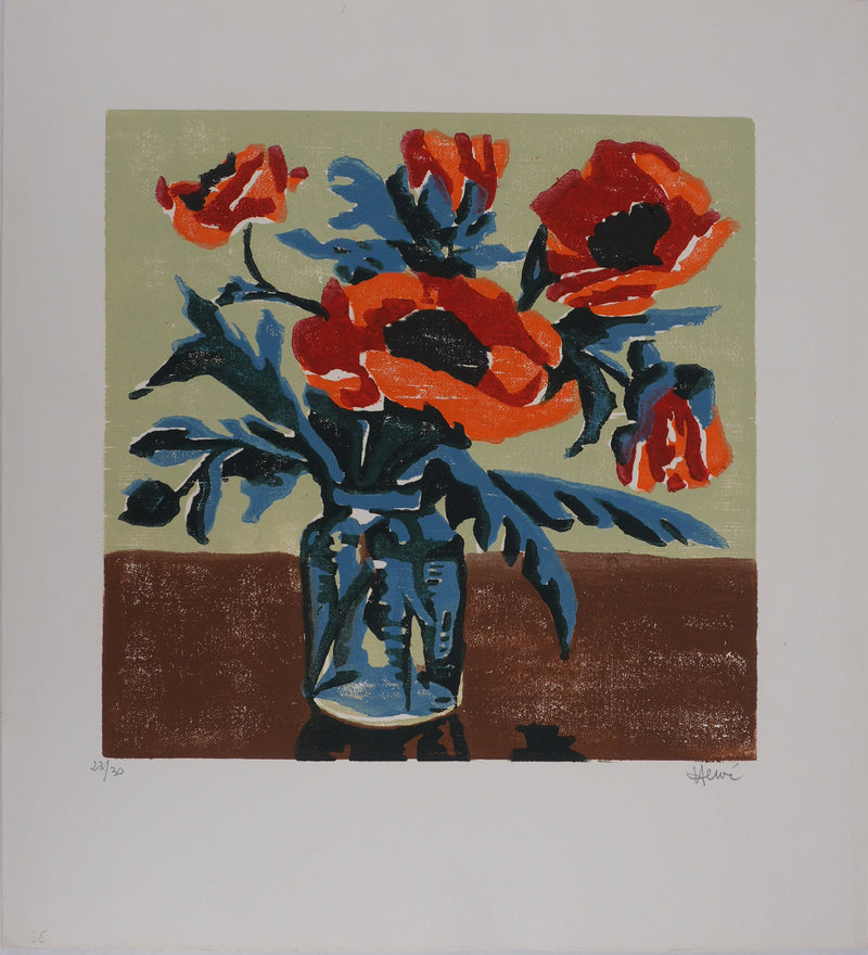 Jeannine HERVE : Les coquelicots, Gravure originale signée