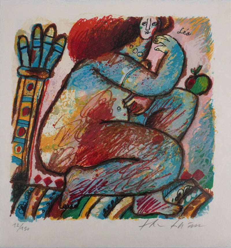 Theo TOBIASSE : Léa en chasseresse et la pomme, Lithographie originale signée