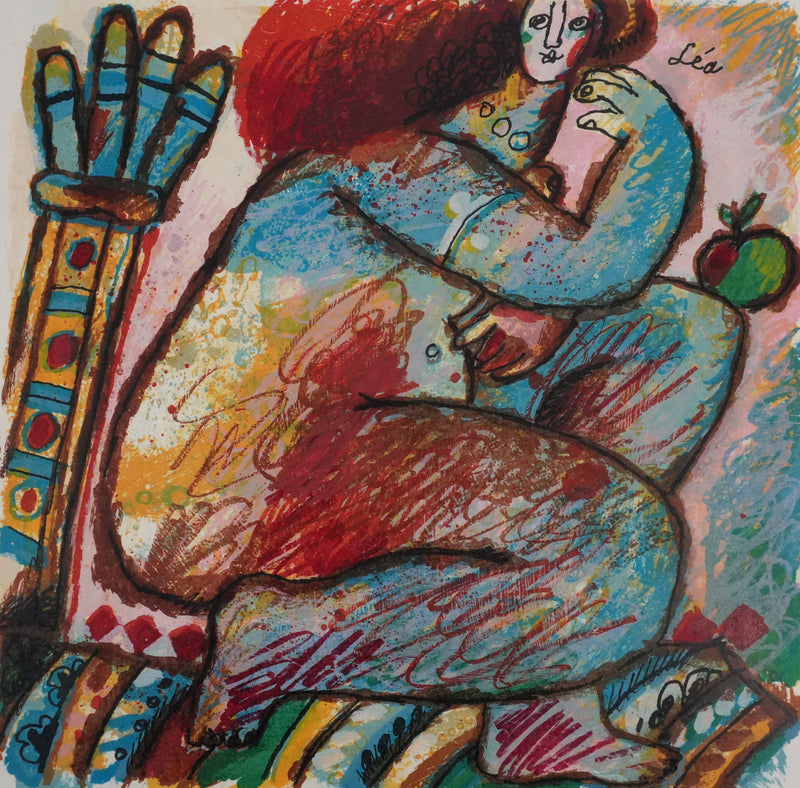 Theo TOBIASSE : Léa en chasseresse et la pomme, Lithographie originale signée