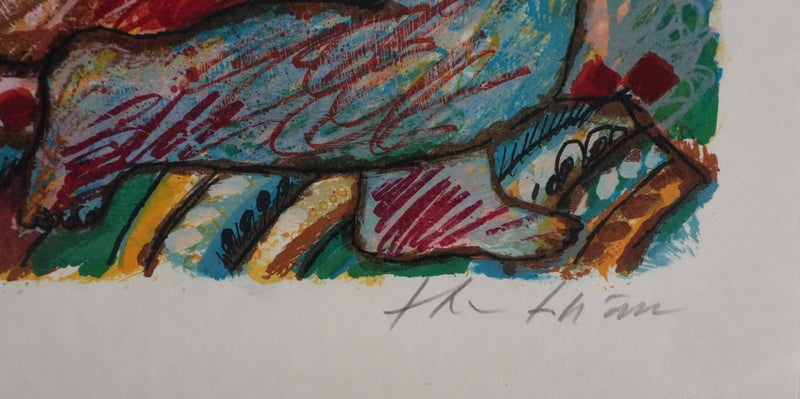 Theo TOBIASSE : Léa en chasseresse et la pomme, Lithographie originale signée