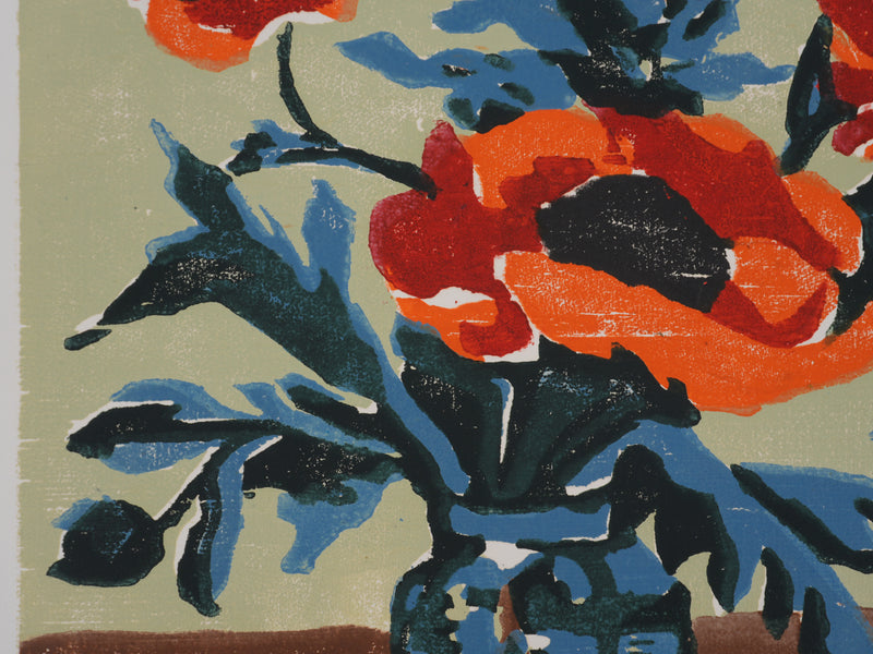 Jeannine HERVE : Les coquelicots, Gravure originale signée