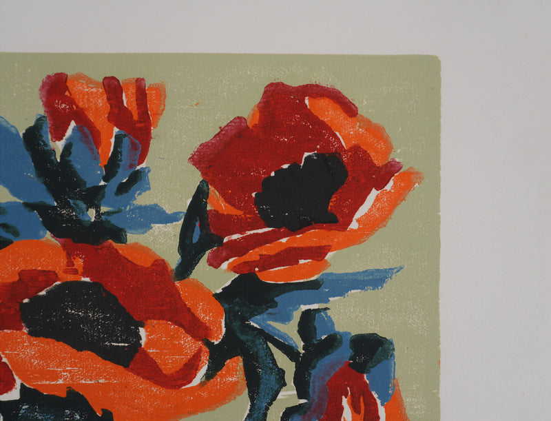 Jeannine HERVE : Les coquelicots, Gravure originale signée